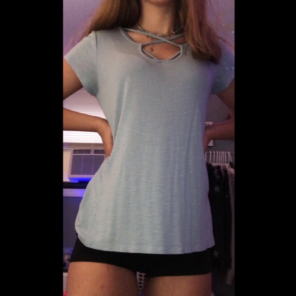 low cut light blue long t shirt
